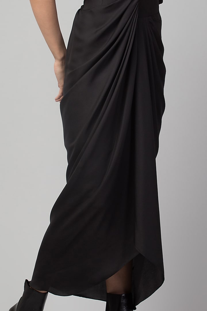 Black Viscose Satin Silk Midi Skirt by Divya Jain at Pernia's Pop Up Shop