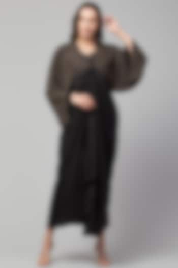Black Silk & Poly Shimmer Lycra Cape by Divya Jain at Pernia's Pop Up Shop