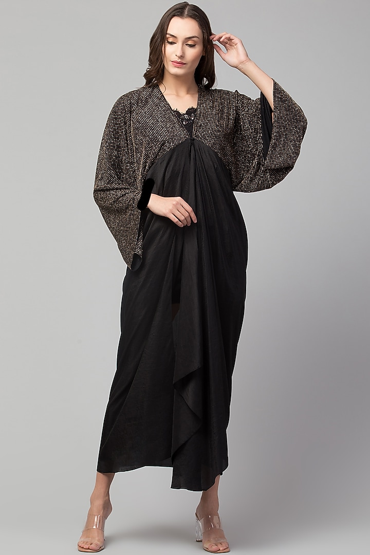 Black Silk & Poly Shimmer Lycra Cape by Divya Jain at Pernia's Pop Up Shop