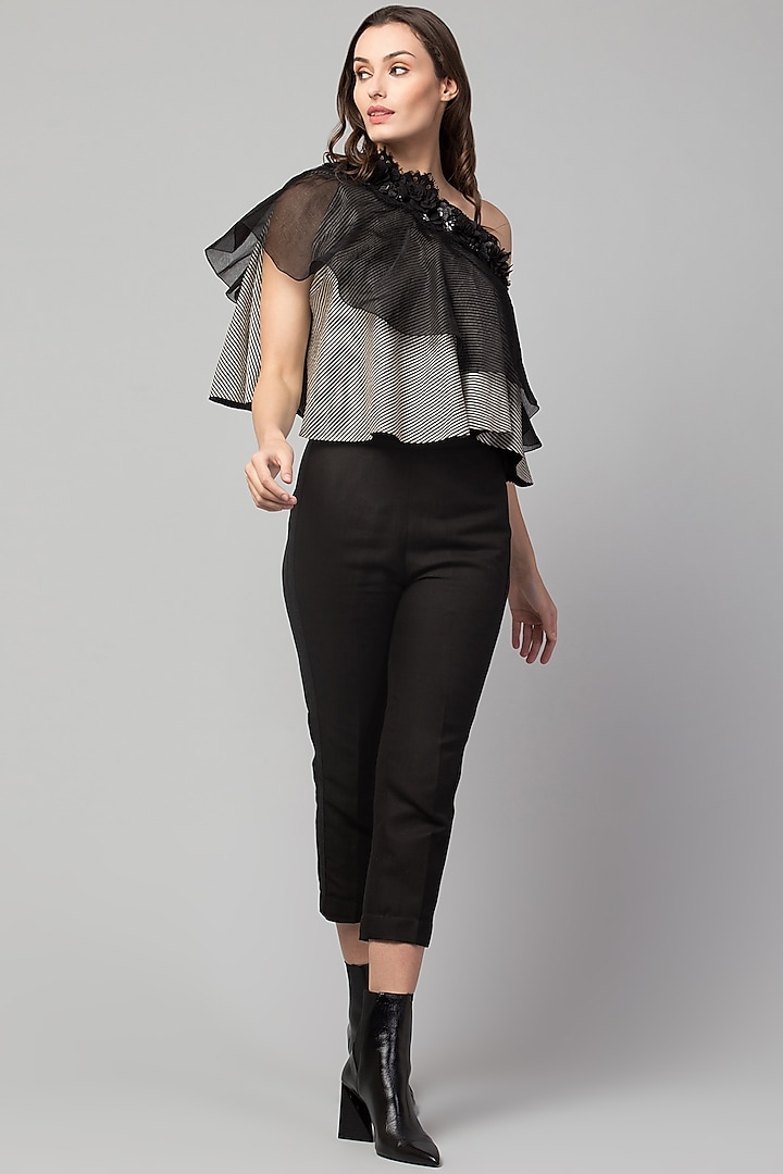 Black Bamberg Satin Pants by Divya Jain at Pernia's Pop Up Shop