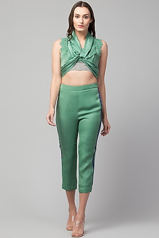 Green Bamberg Satin Pants by Divya Jain