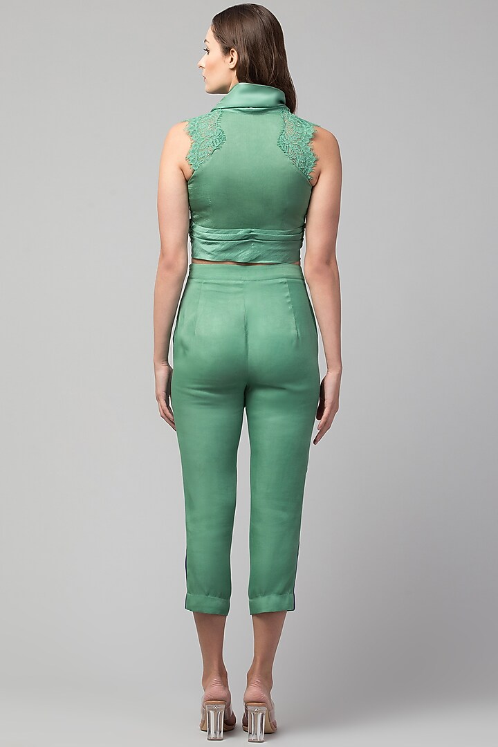 Green Bamberg Satin Pants by Divya Jain at Pernia's Pop Up Shop