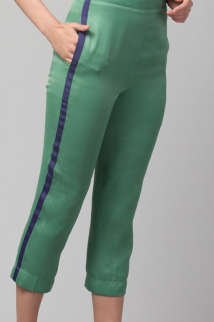 Green Bamberg Satin Pants by Divya Jain at Pernia's Pop Up Shop