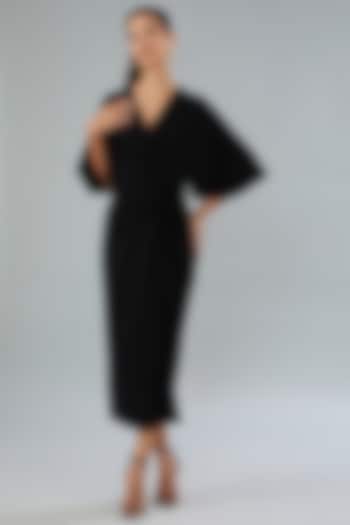 Black Japanese Crepe Ankle-Length Summer Dress by Divya Jain at Pernia's Pop Up Shop