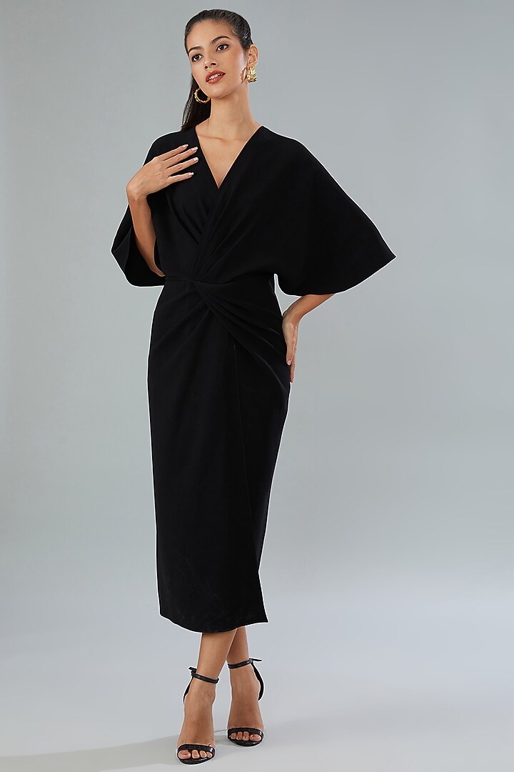Black Japanese Crepe Ankle-Length Summer Dress by Divya Jain at Pernia's Pop Up Shop