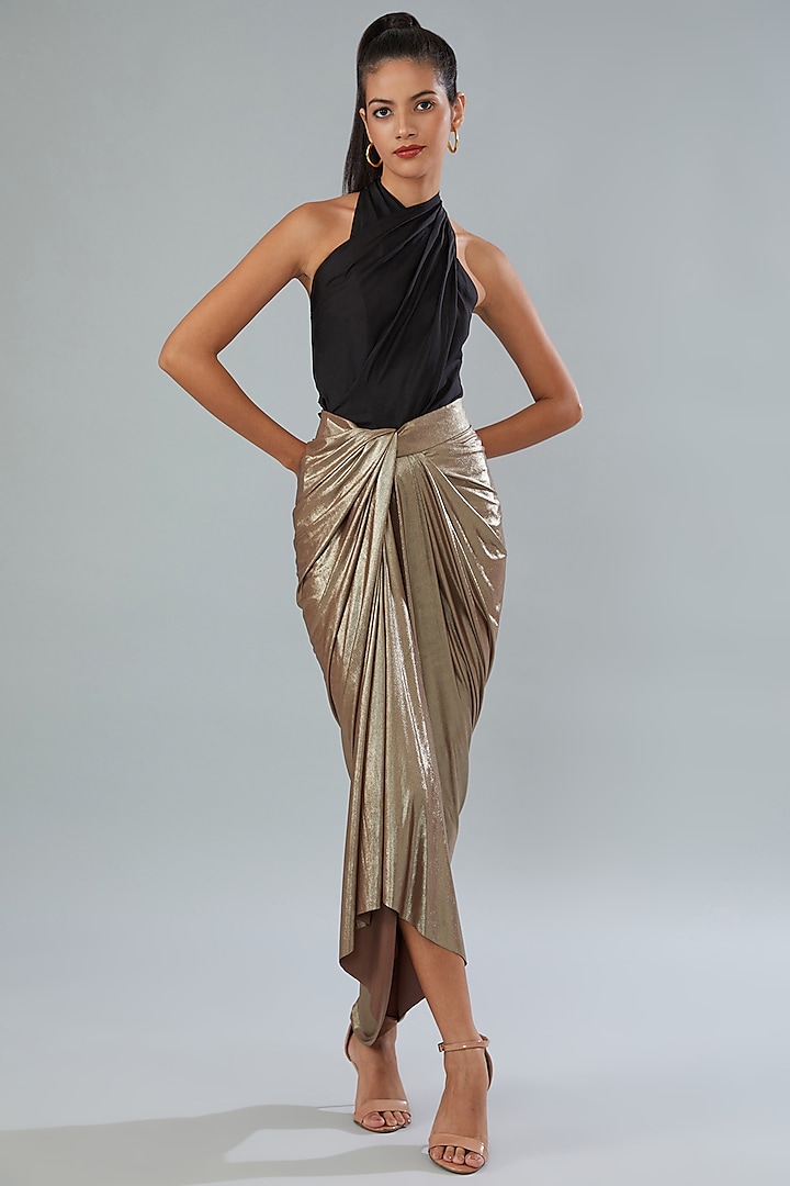 Metallic Copper Gold Poly Lycra Skirt by Divya Jain at Pernia's Pop Up Shop