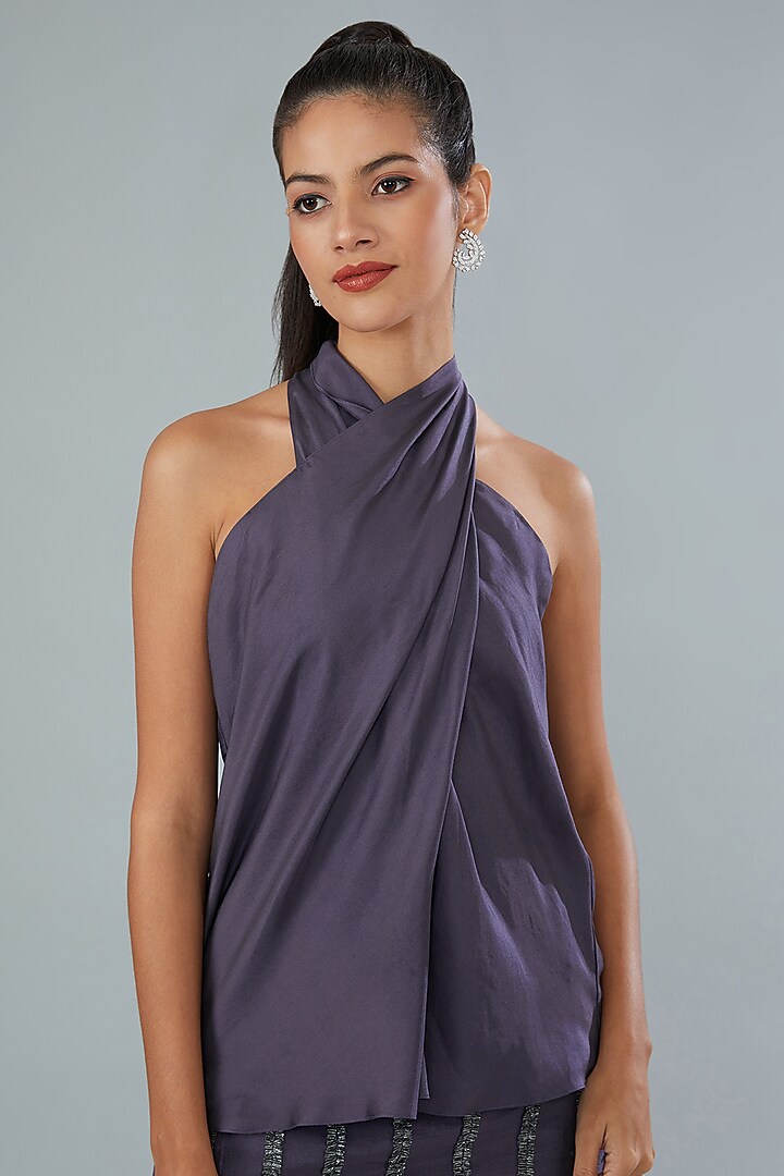 Grey Silk Shimmer Striped Skirt by Divya Jain at Pernia's Pop Up Shop