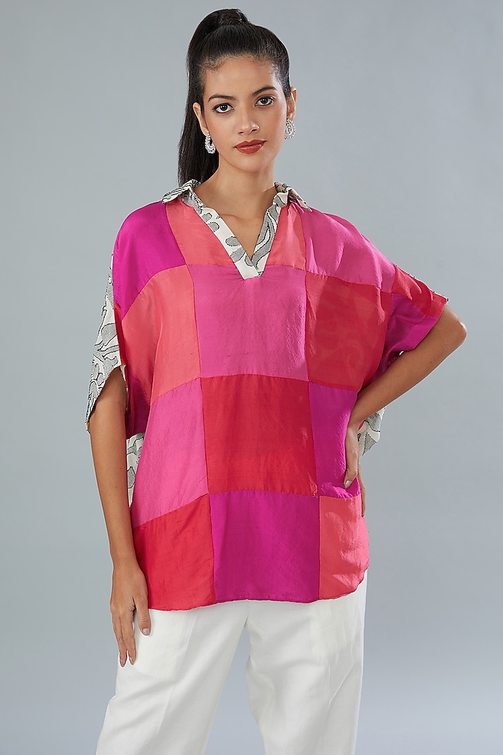 Multi-Colored Pure Silk & Cotton Jacquard Top by Divya Jain at Pernia's Pop Up Shop