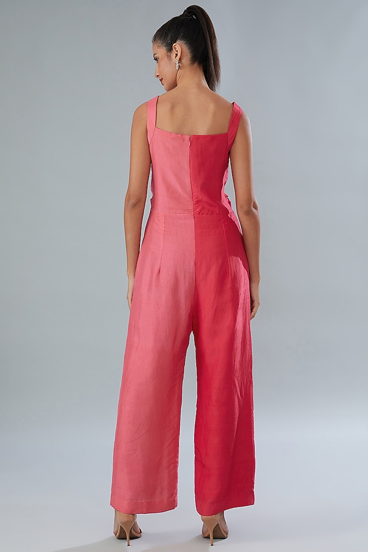 Pink Silk Color-Blocked Jumpsuit by Divya Jain at Pernia's Pop Up Shop