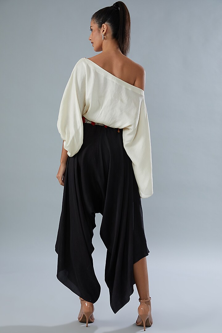 Ivory & Black Silk One-Shoulder Jumpsuit by Divya Jain at Pernia's Pop Up Shop