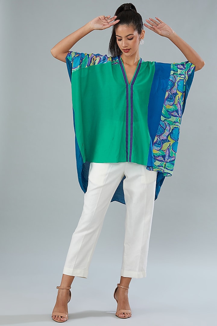 Multi-Colored Silk Cape Top by Divya Jain at Pernia's Pop Up Shop