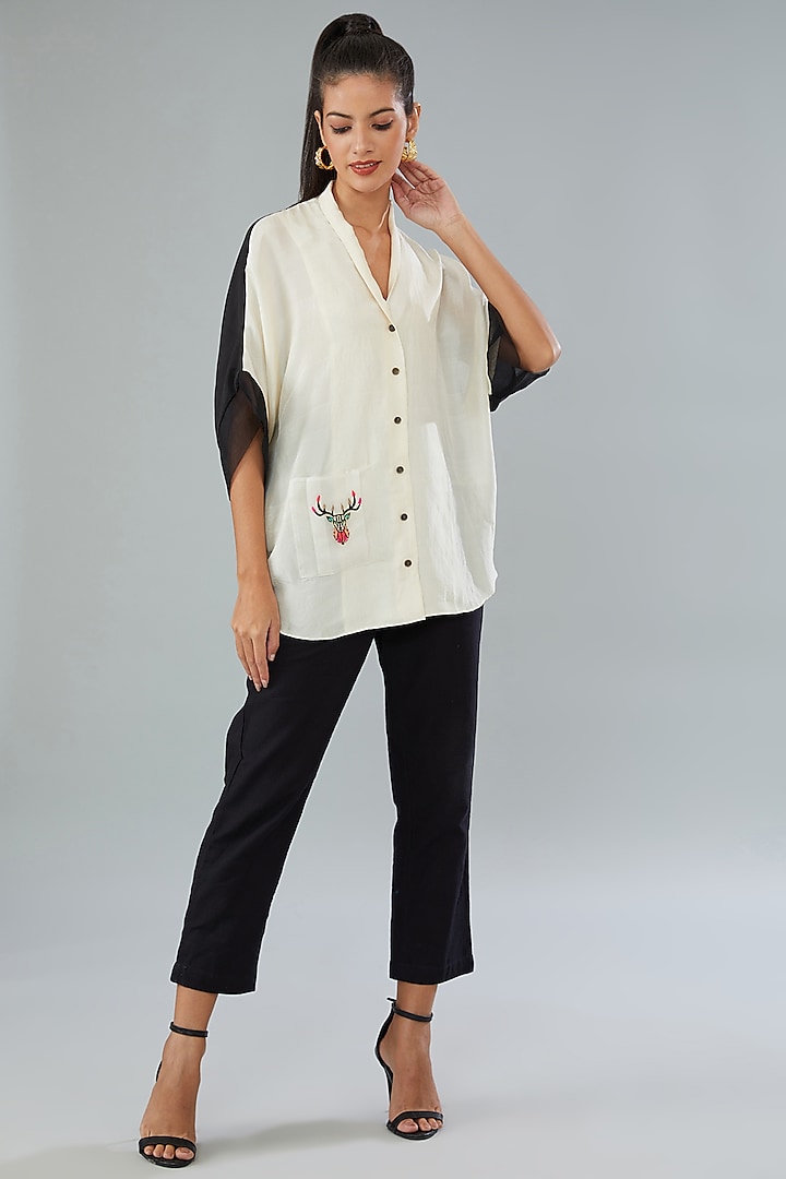 Ivory Silk & Cotton Silk Shirt by Divya Jain at Pernia's Pop Up Shop