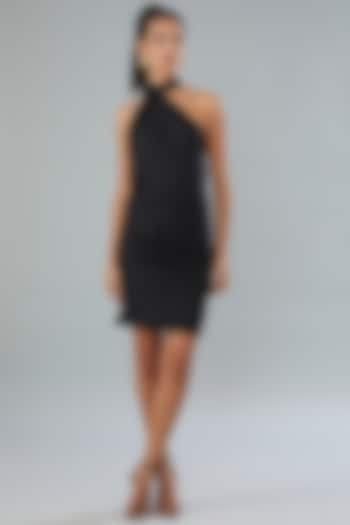 Black Pure Silk Mini Scarf Dress by Divya Jain at Pernia's Pop Up Shop