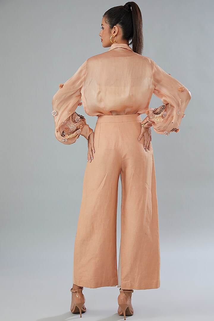 Peach Silk Organza Pants by Divya Jain at Pernia's Pop Up Shop
