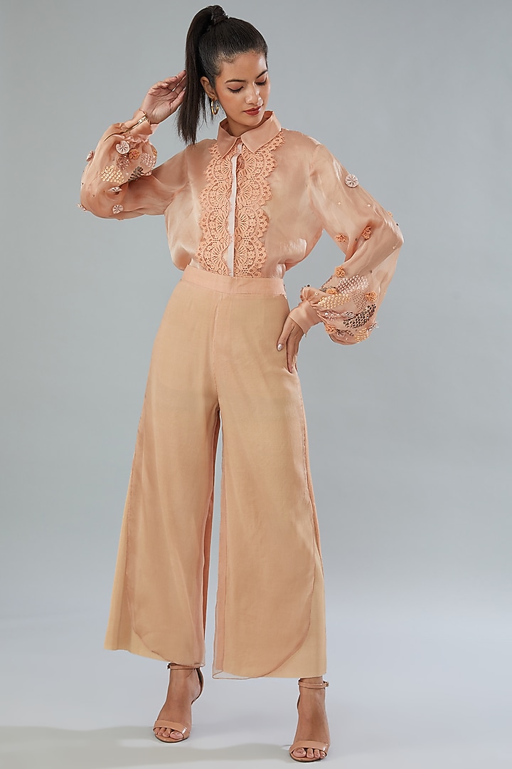 Peach Silk Organza Pants by Divya Jain at Pernia's Pop Up Shop