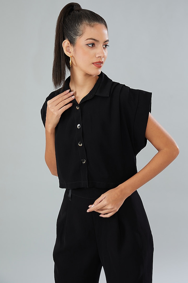 Black Japanese Fabric Jacket Top by Divya Jain