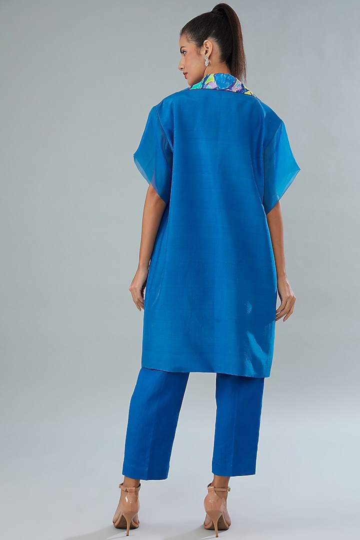 Blue Silk Jacket Set by Divya Jain at Pernia's Pop Up Shop