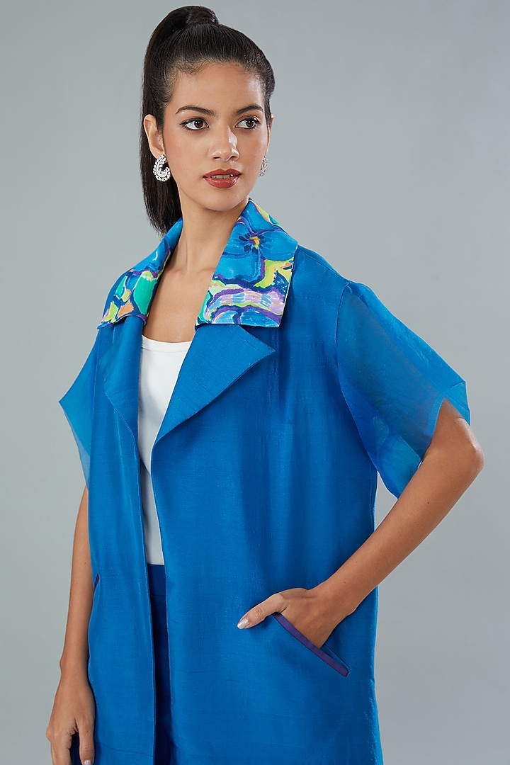 Blue Silk Jacket Set by Divya Jain at Pernia's Pop Up Shop