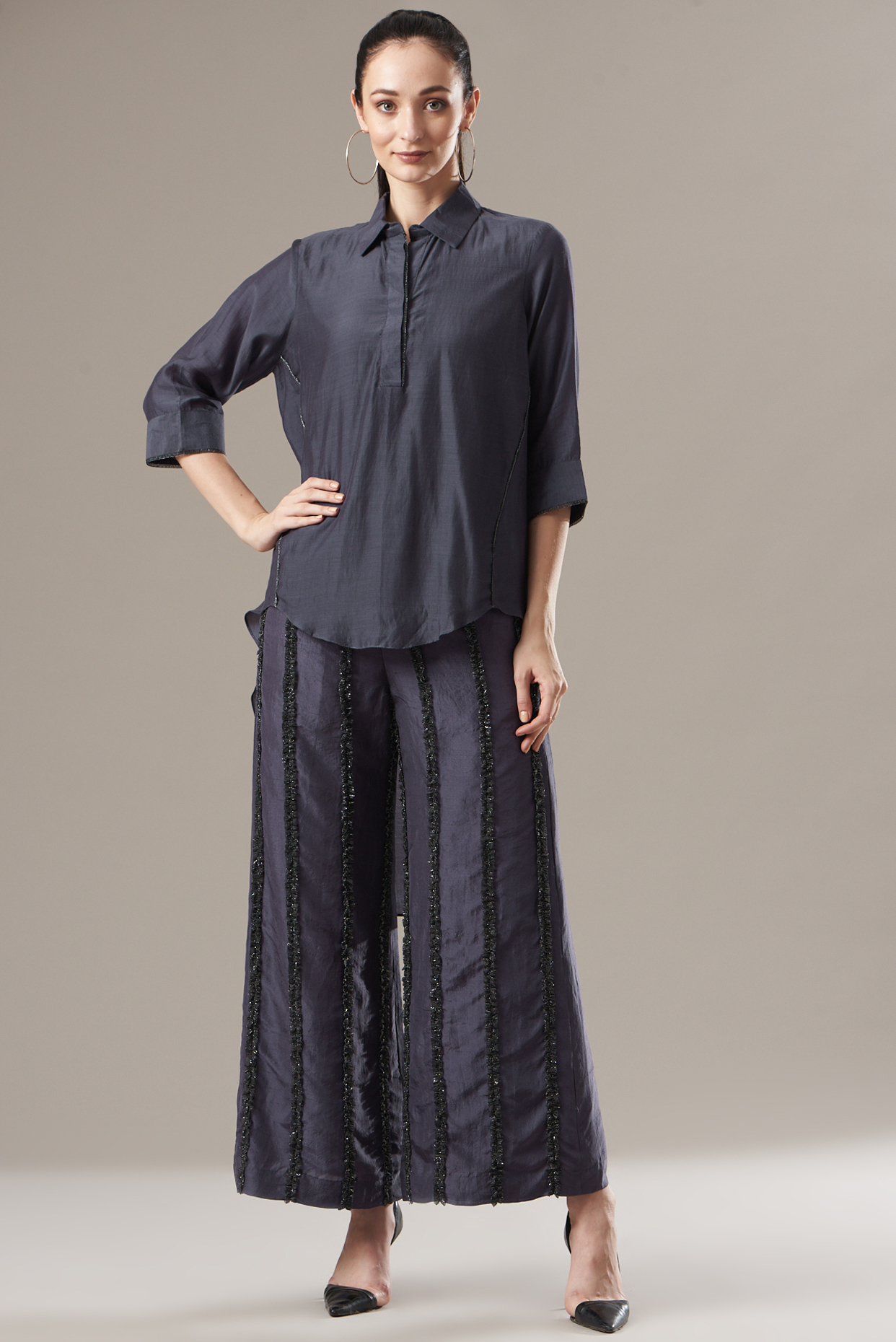 Grey Cotton Silk High-Low Top by Divya Jain at Pernia's Pop Up Shop