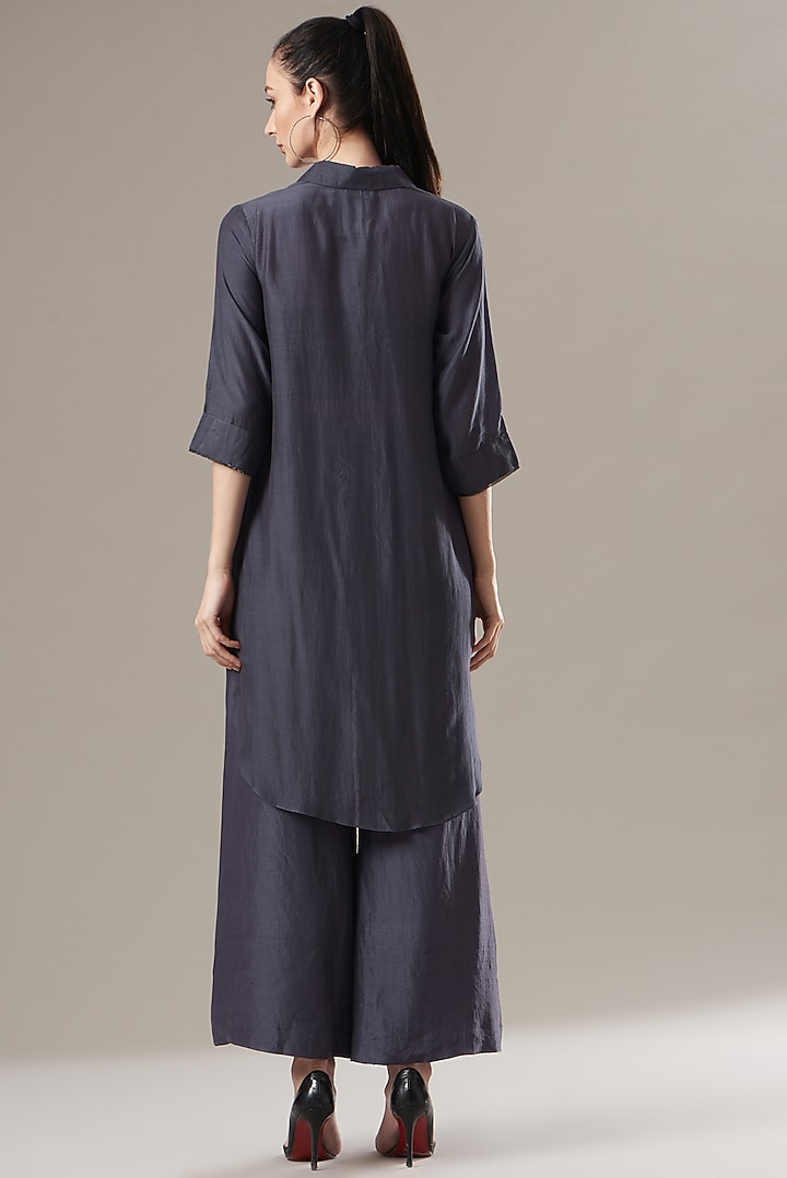 Grey Cotton Silk High-Low Top by Divya Jain at Pernia's Pop Up Shop