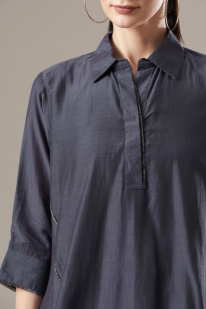 Grey Cotton Silk High-Low Top by Divya Jain at Pernia's Pop Up Shop