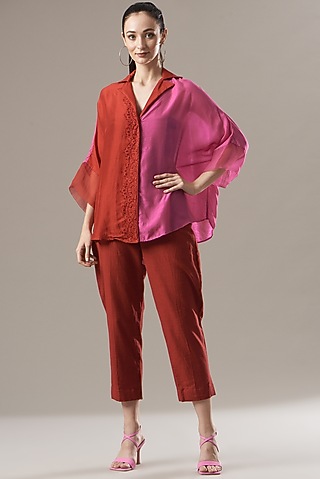 Red & Pink Silk Shirt by Divya Jain