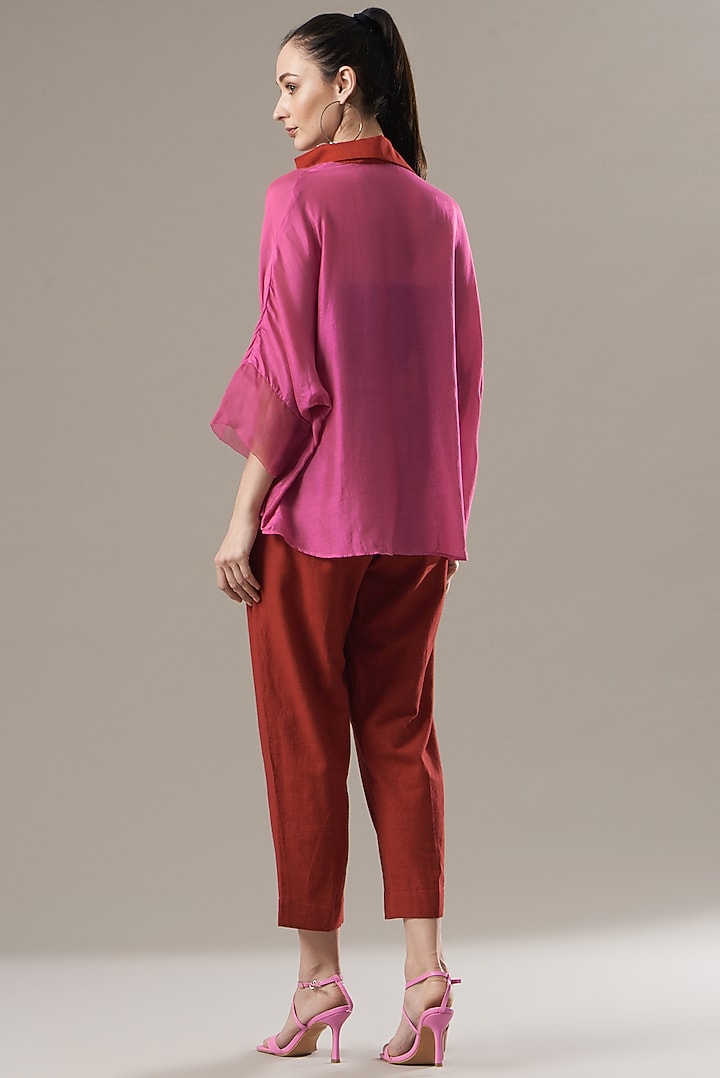 Red & Pink Silk Shirt by Divya Jain at Pernia's Pop Up Shop