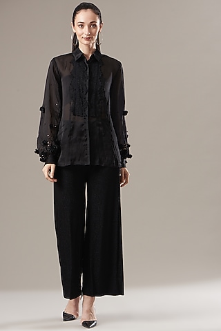Black Silk Organza Shirt by Divya Jain