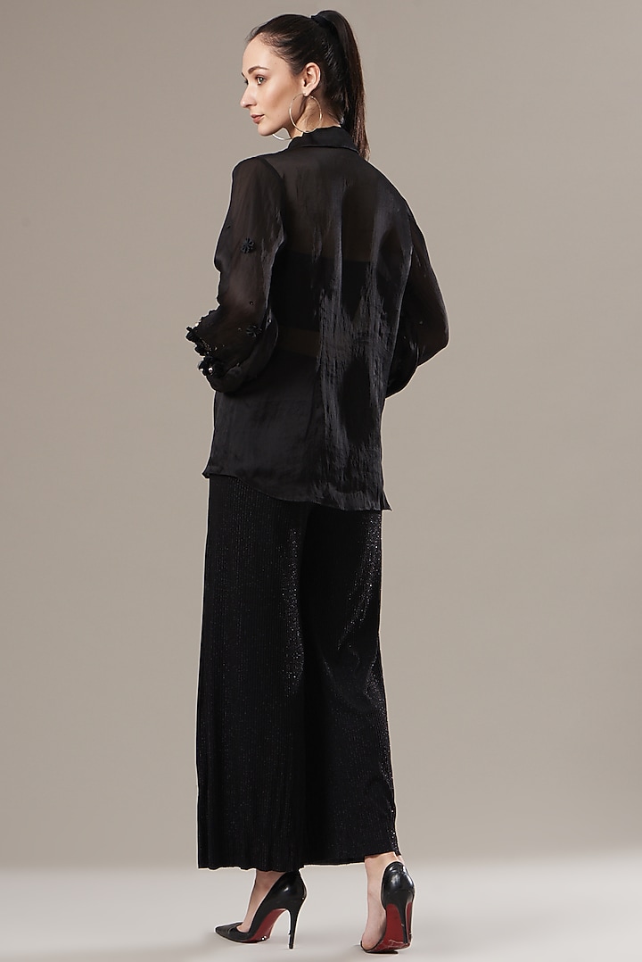 Black Silk Organza Shirt by Divya Jain at Pernia's Pop Up Shop