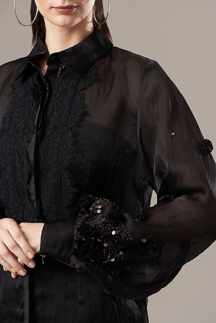 Black Silk Organza Shirt by Divya Jain at Pernia's Pop Up Shop