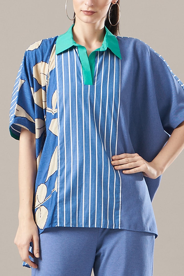 Blue Cotton Pant Set by Divya Jain at Pernia's Pop Up Shop