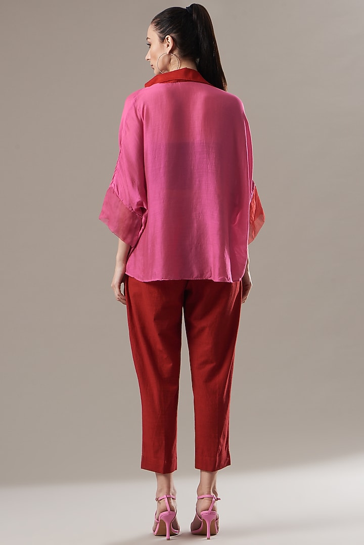 Red Cotton Linen Pencil Pants by Divya Jain at Pernia's Pop Up Shop