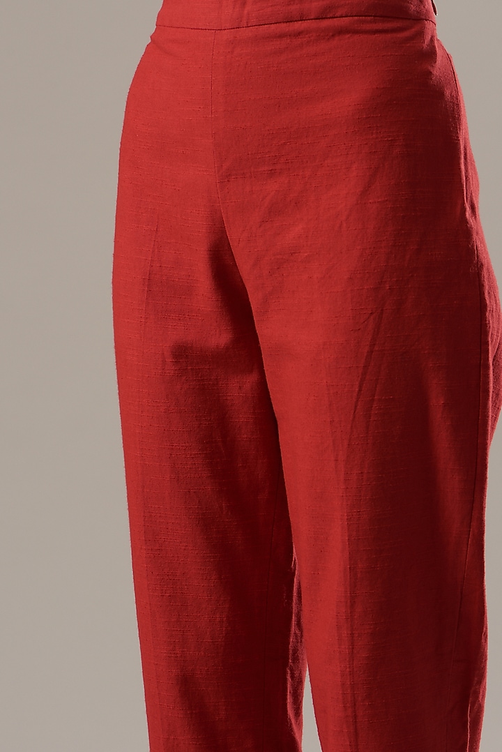 Red Cotton Linen Pencil Pants by Divya Jain at Pernia's Pop Up Shop