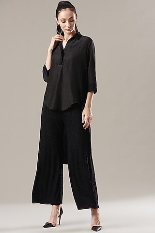 Black Silk & Poly Lycra Top by Divya Jain