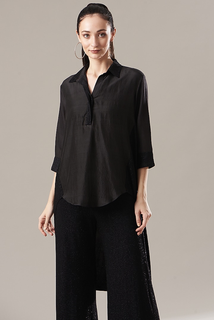 Black Silk & Poly Lycra Top by Divya Jain at Pernia's Pop Up Shop