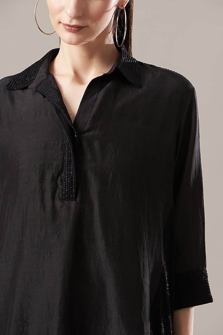 Black Silk & Poly Lycra Top by Divya Jain at Pernia's Pop Up Shop