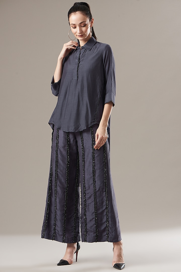 Grey Silk Pants by Divya Jain at Pernia's Pop Up Shop