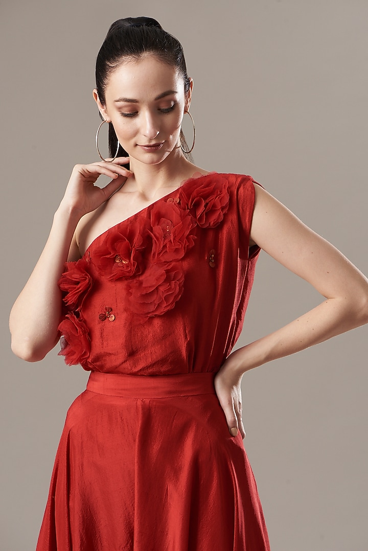 Red Silk Leotard Top by Divya Jain at Pernia's Pop Up Shop