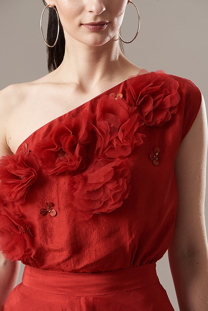 Red Silk Leotard Top by Divya Jain at Pernia's Pop Up Shop
