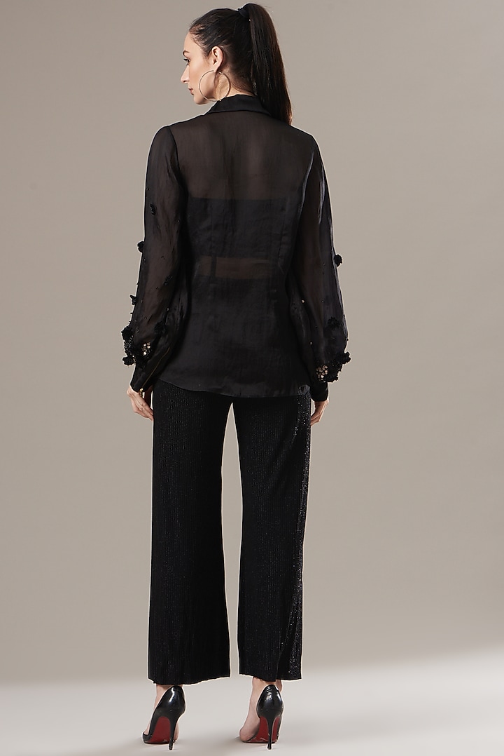 Black Shimmer Lycra Pants by Divya Jain at Pernia's Pop Up Shop