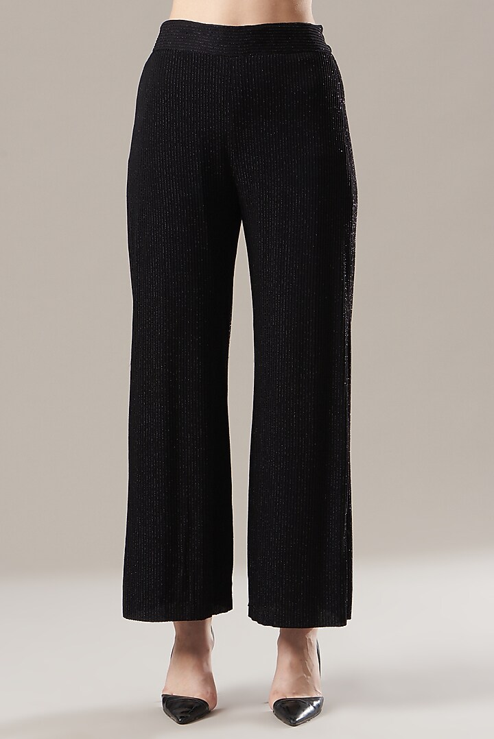 Black Shimmer Lycra Pants by Divya Jain at Pernia's Pop Up Shop