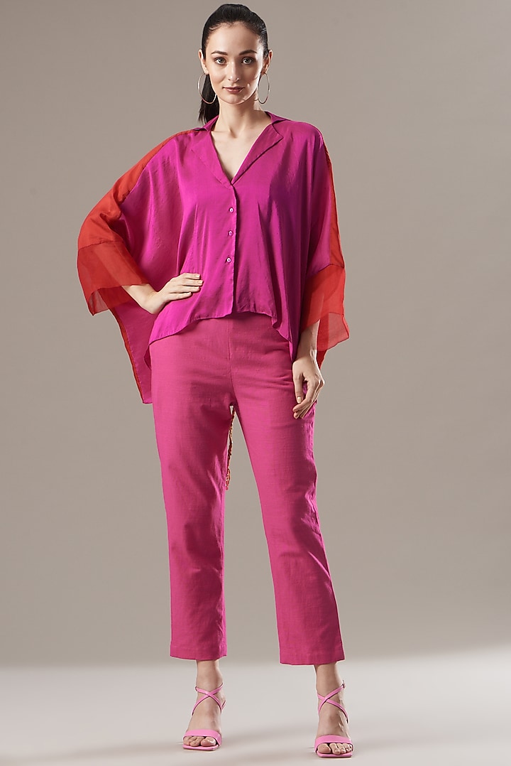 Magenta & Red Silk Top by Divya Jain at Pernia's Pop Up Shop