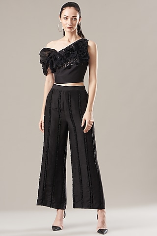 Black Silk Crop Top by Divya Jain