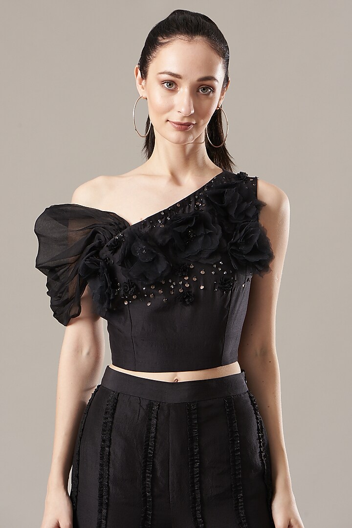 Black Silk Crop Top by Divya Jain at Pernia's Pop Up Shop