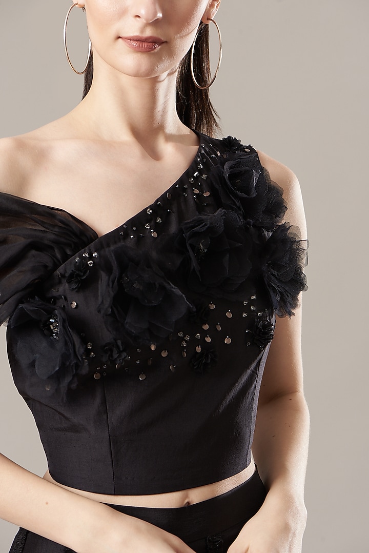 Black Silk Crop Top by Divya Jain at Pernia's Pop Up Shop