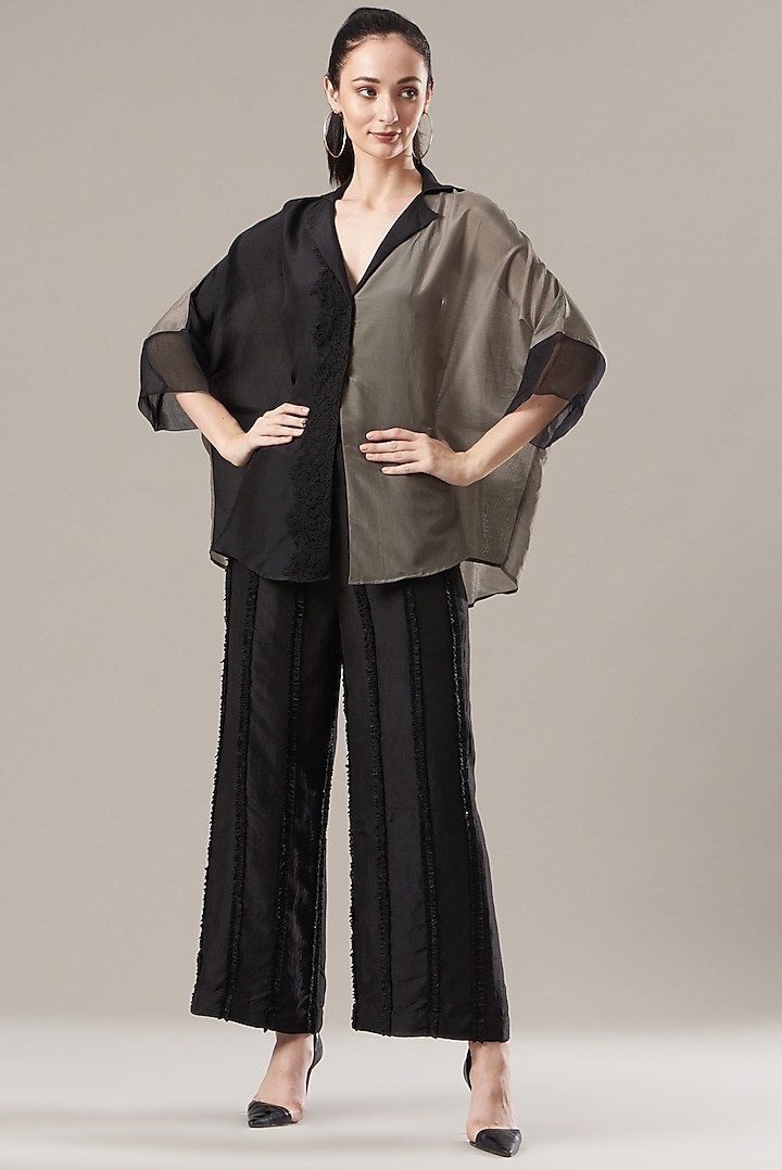 Black & Grey Silk Shirt by Divya Jain