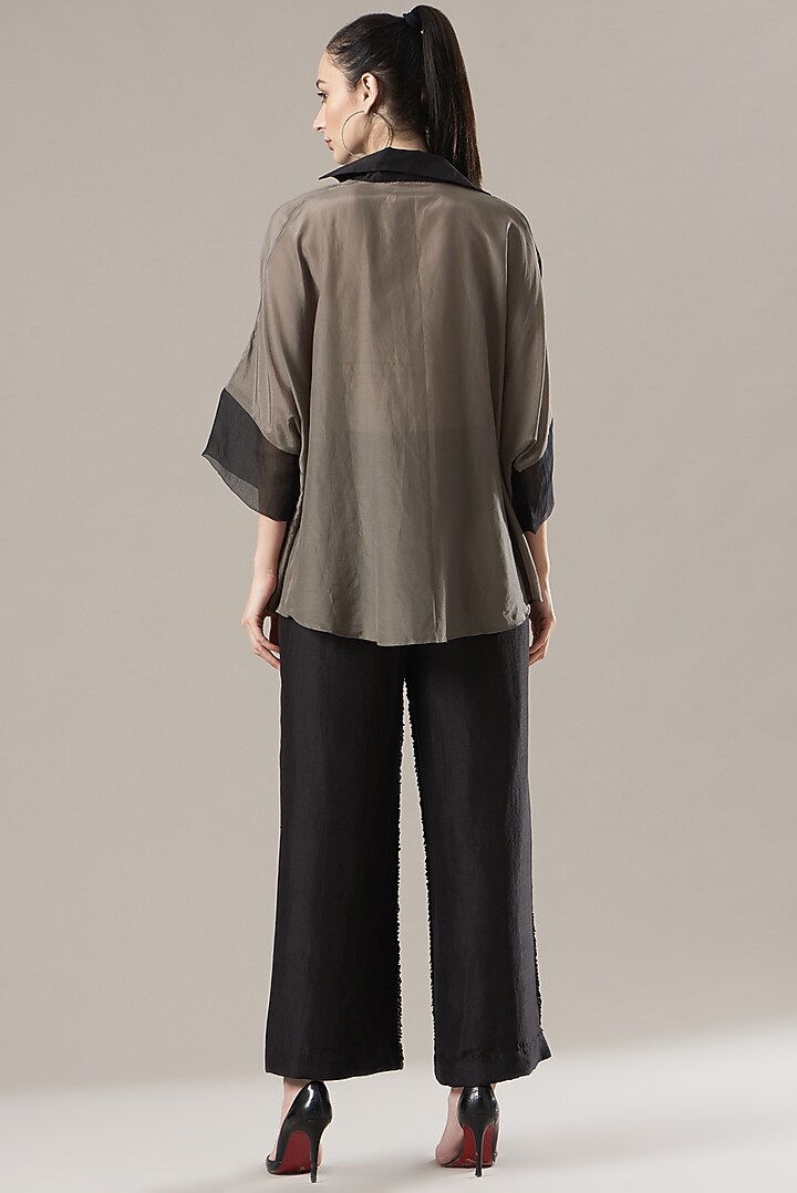 Black & Grey Silk Shirt by Divya Jain at Pernia's Pop Up Shop