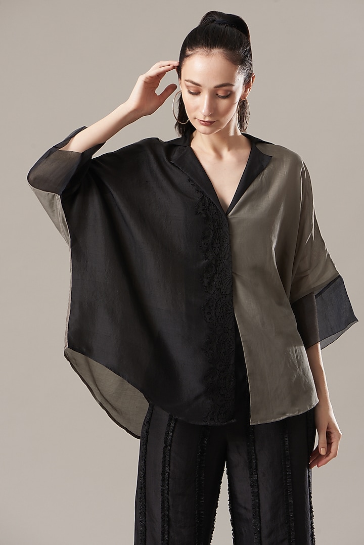 Black & Grey Silk Shirt by Divya Jain at Pernia's Pop Up Shop
