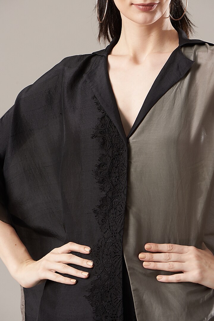 Black & Grey Silk Shirt by Divya Jain at Pernia's Pop Up Shop