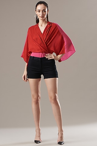 Red & Pink Silk Top by Divya Jain